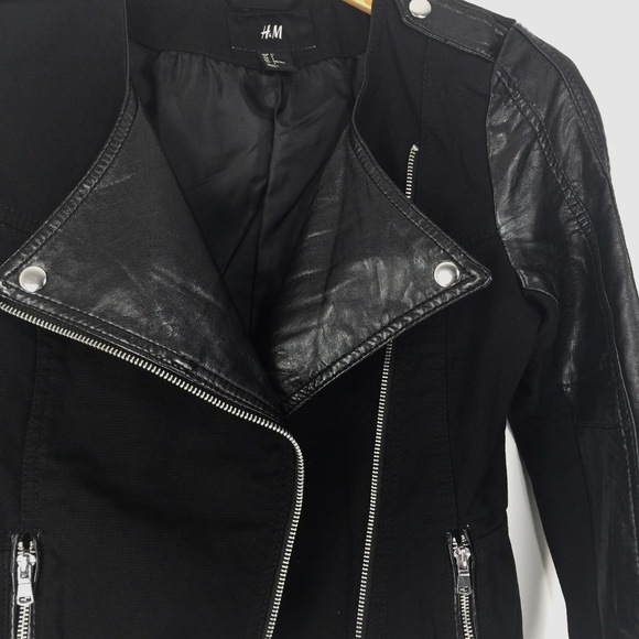 H&M Women's Moto Biker Jacket Black 32 / 2, NWOT - Picture 10 of 12